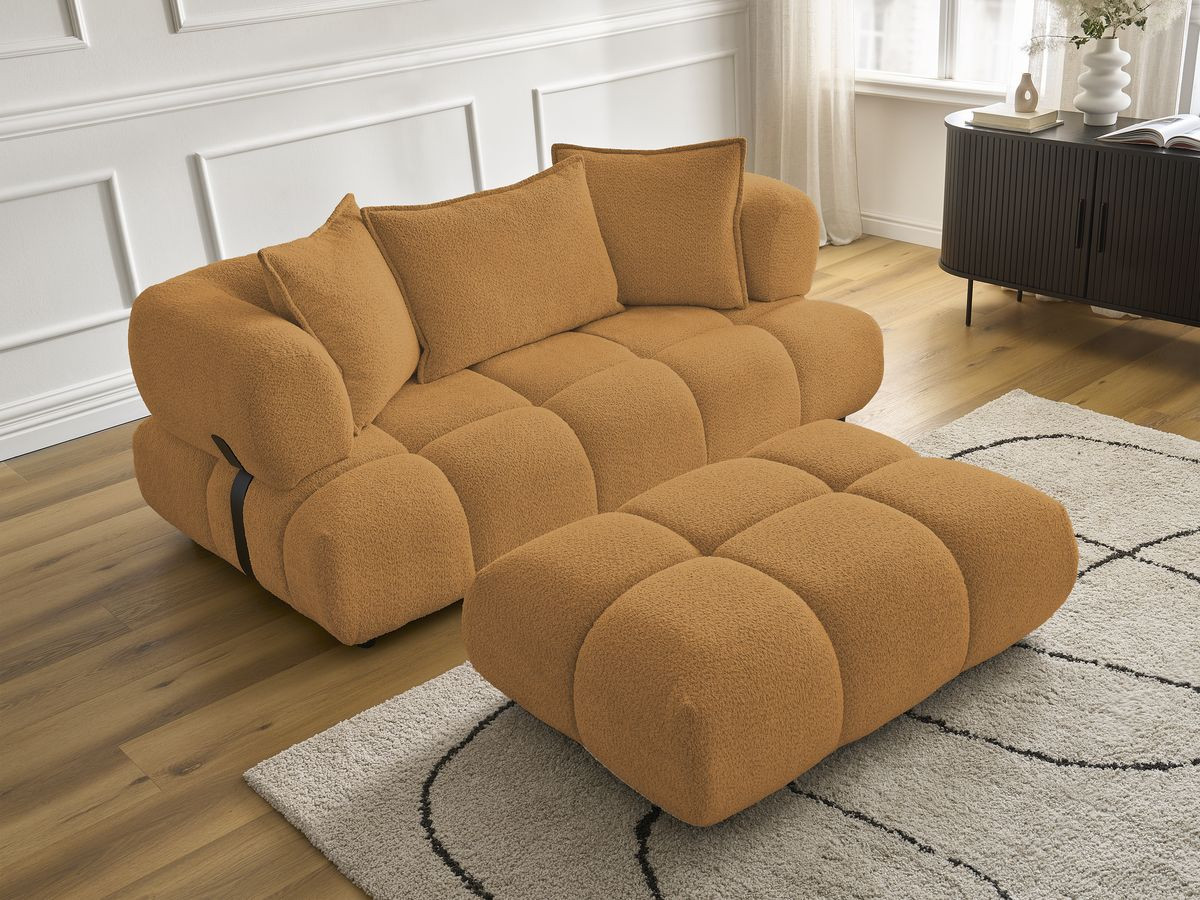 Bobochic Alya Sofa 2-Sitzer mit Pouf Bouclé-Stoff Gelb