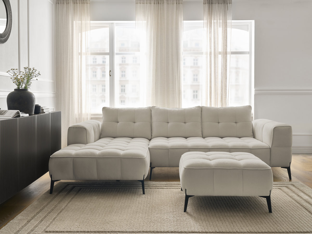 Bobochic Anis Ecksofa mit Pouf Strukturstoff Beige Ecke links