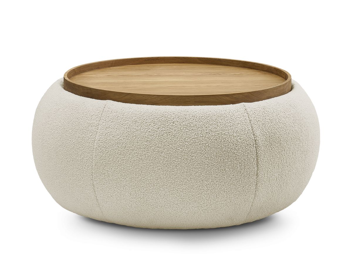 Bobochic Hayden Pouf mit Tablett, rund Bouclé-Stoff Beige, 87 cm