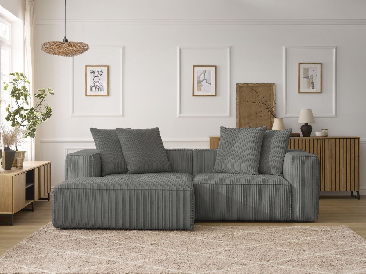 Bobochic Nina Ecksofa Cordsamt Dunkelgrau Ecke links
