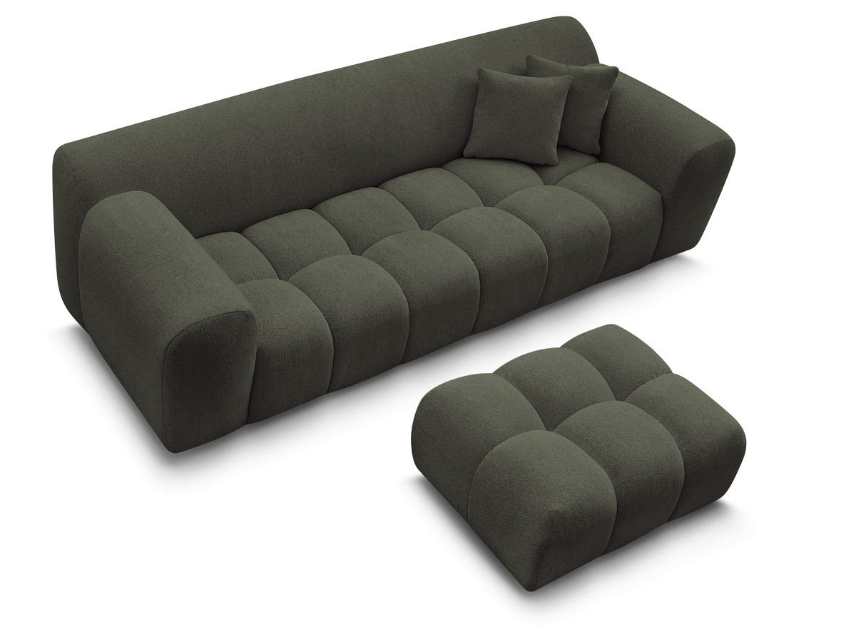 Bobochic Melisse Sofa 3-Sitzer mit Pouf Melange-Stoff Grün