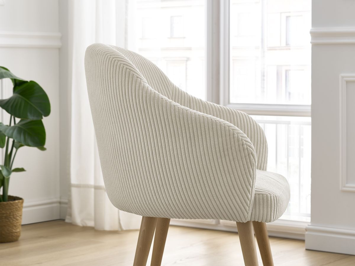 Bobochic Sophie Esszimmerstuhl mit skandinavischen Holzbeinen Cordsamt Beige