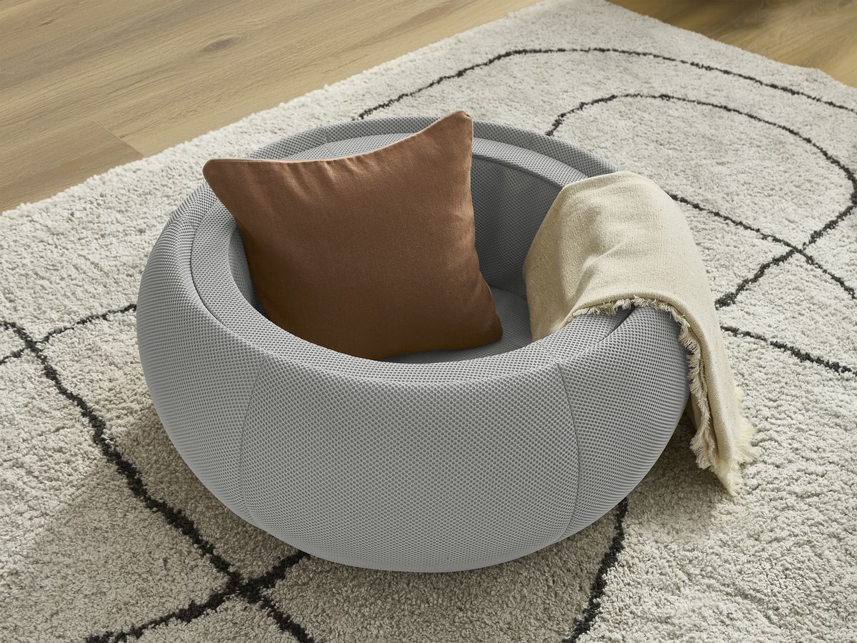 Bobochic Hayden Pouf mit Tablett, rund Mesh-Stoff Hellgrau, 87 cm