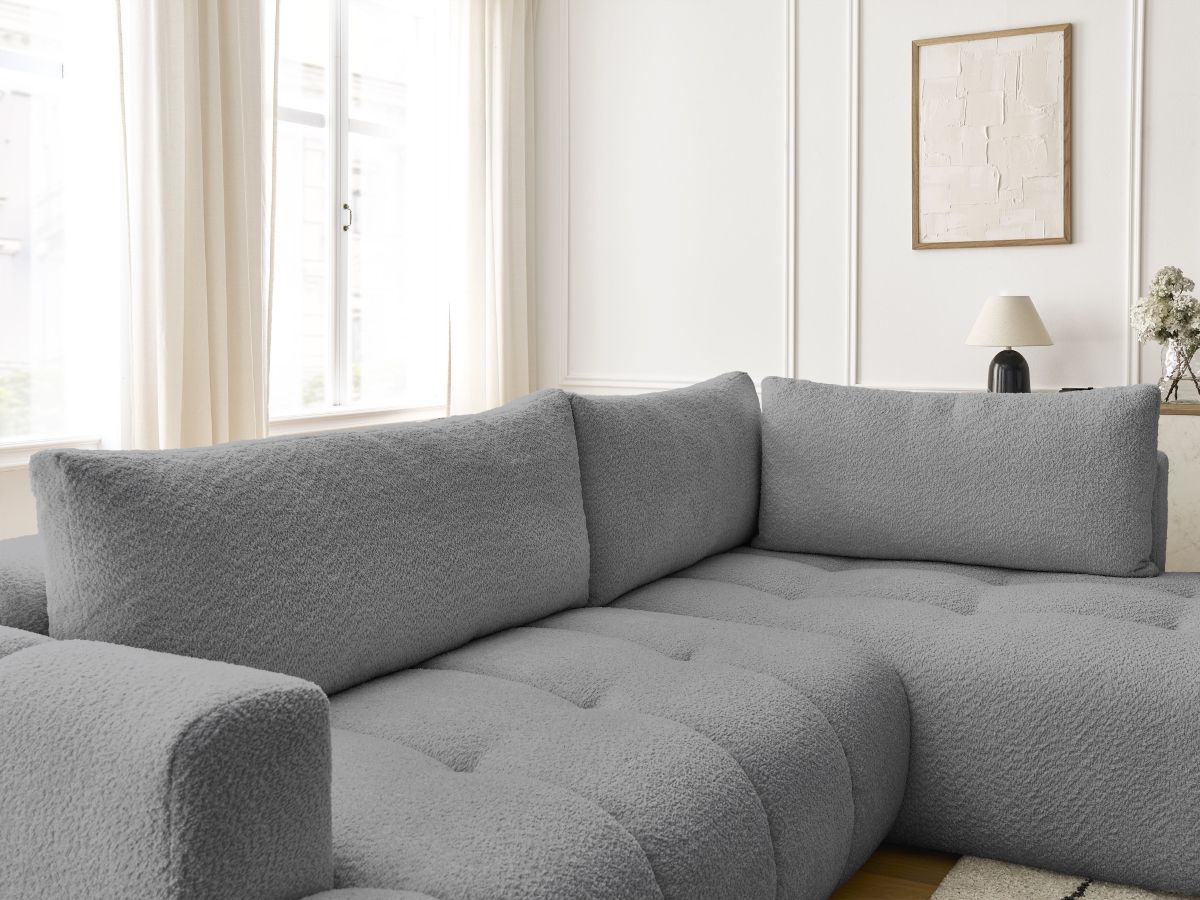 Bobochic Fuji Ecksofa mit Schlaffunktion und Bettkasten 282 × 204 cm Bouclé-Stoff Dunkelgrau Ecke rechts