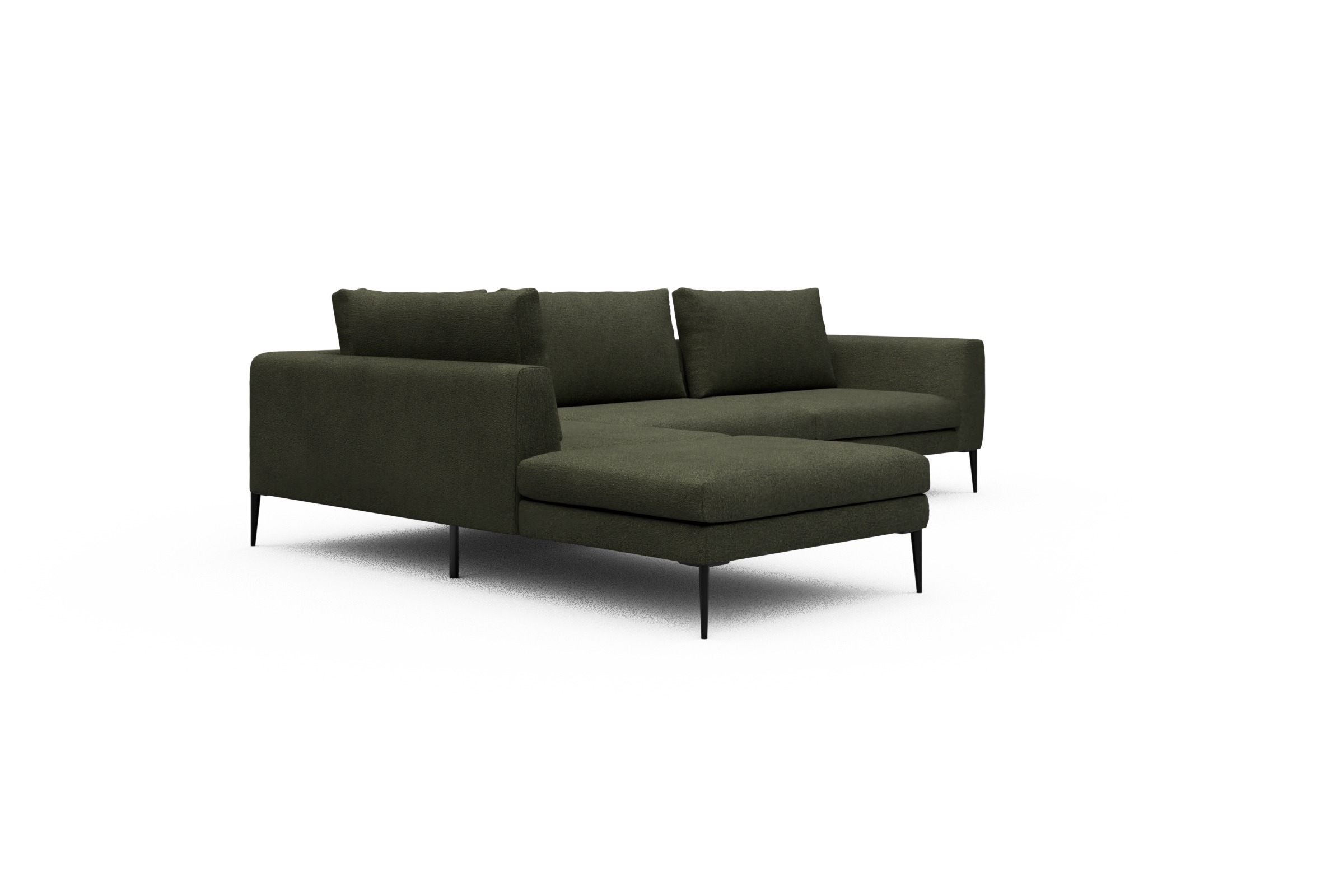 Ecksofa Paul Relax-Ecke rechts mit 3-Sitzer Boucle-Forest-Green