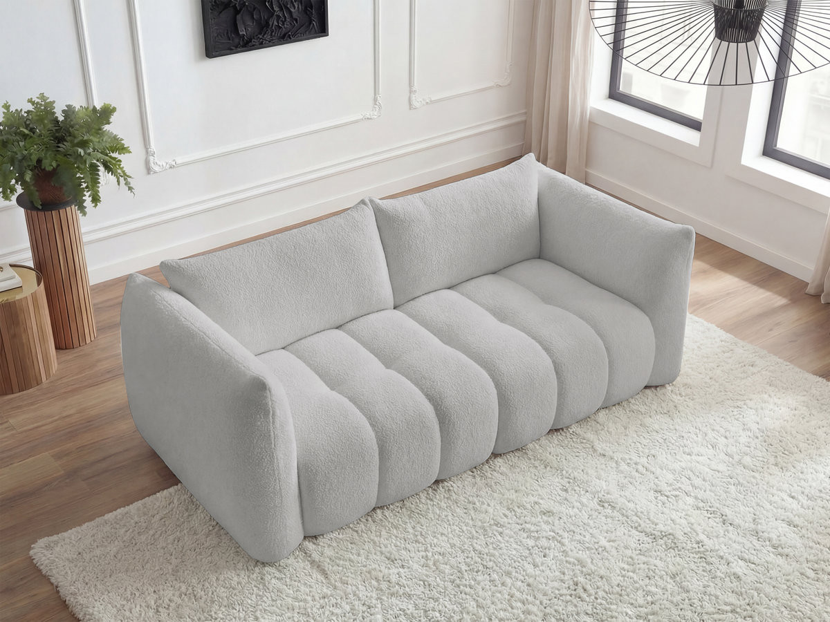 Bobochic Azra Sofa 3-Sitzer Bouclé-Stoff Hellgrau