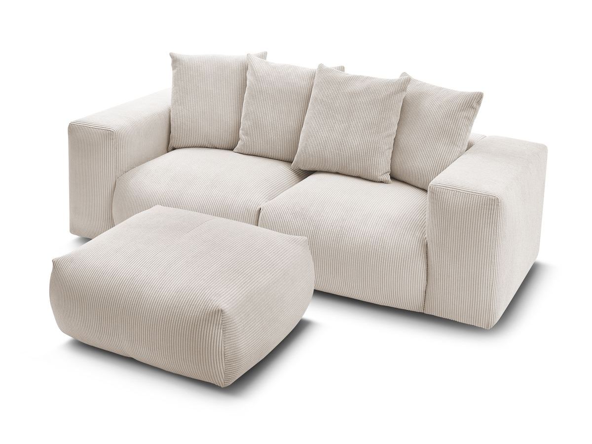 Bobochic Voltaire Sofa 4-Sitzer mit Pouf 248 × 100 cm Cordsamt Beige
