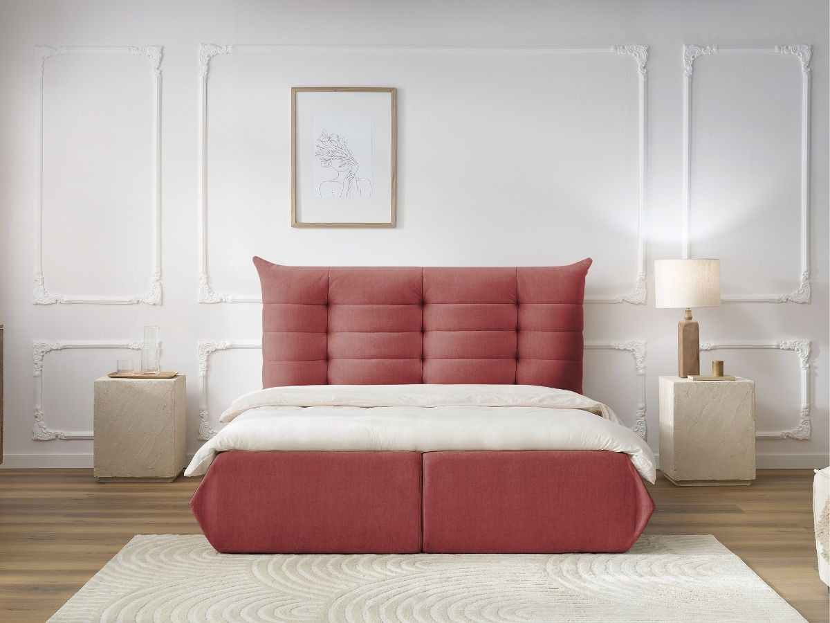 Bobochic Clothilde Polsterbett mit Bettkasten Samt Rot, Liegefläche 140 × 190 cm