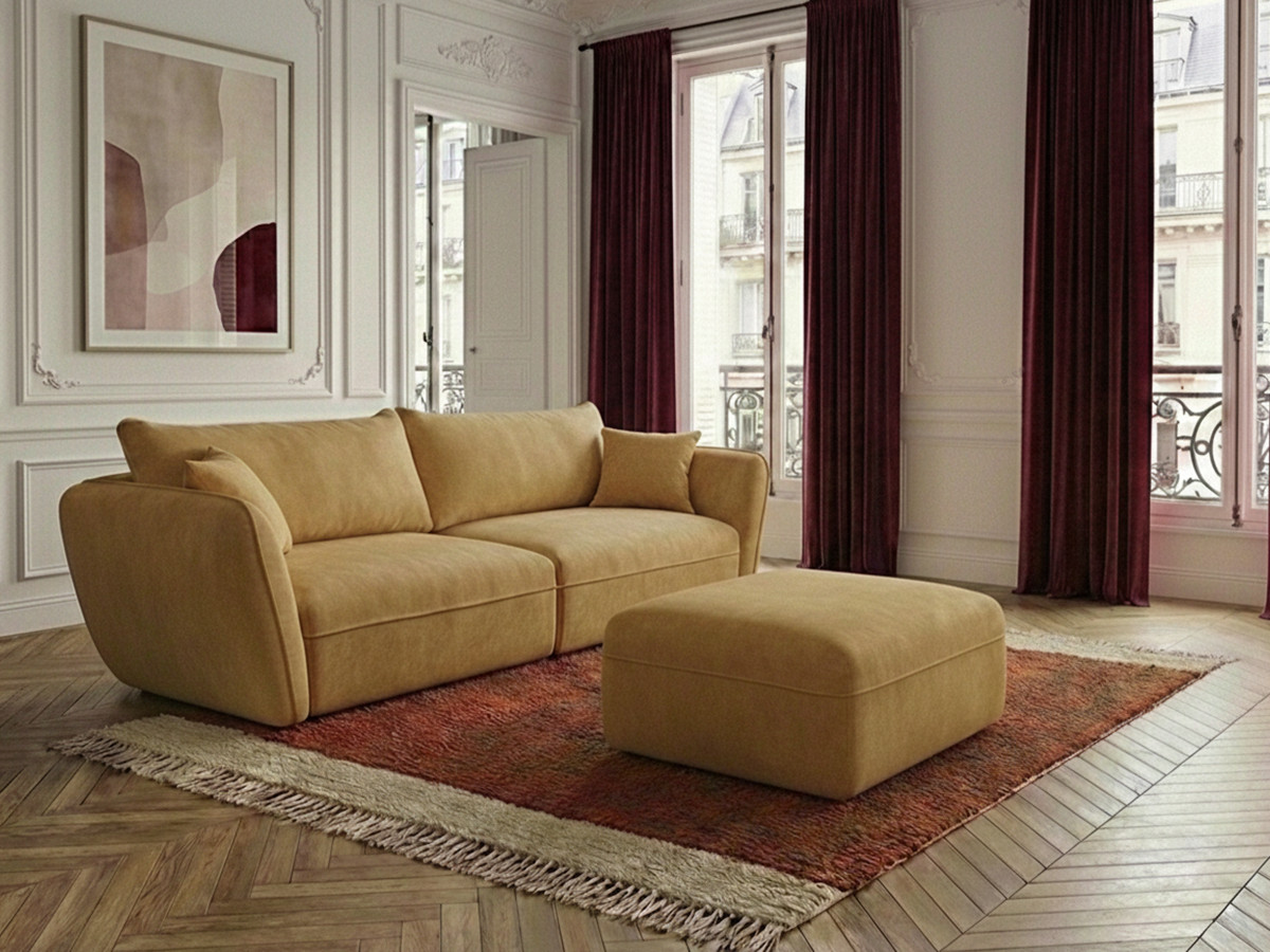 Bobochic Luigi Sofa 3-Sitzer mit Pouf Strukturstoff Gelb