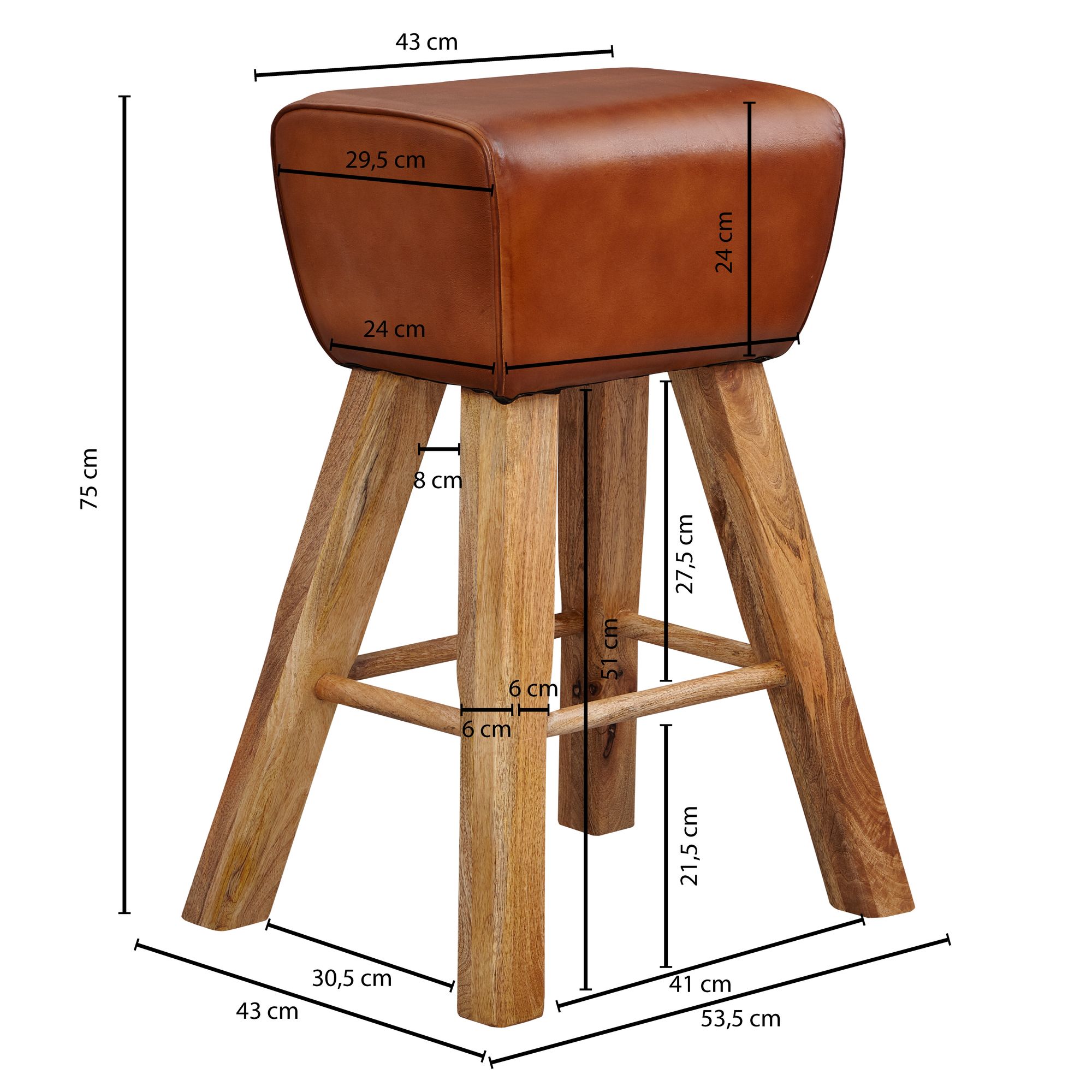 Barhocker Saltum Echtleder Braun 43 × 43 × 75 cm