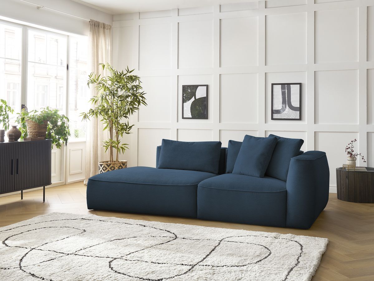 Bobochic Leopold Sofa 3-Sitzer Cordsamt Dunkelblau Armlehne rechts