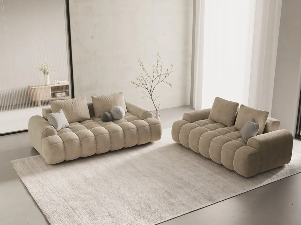 Cosmopolitan Design Sofa Linz 2-Sitzer Samt Vogue Helles Beige
