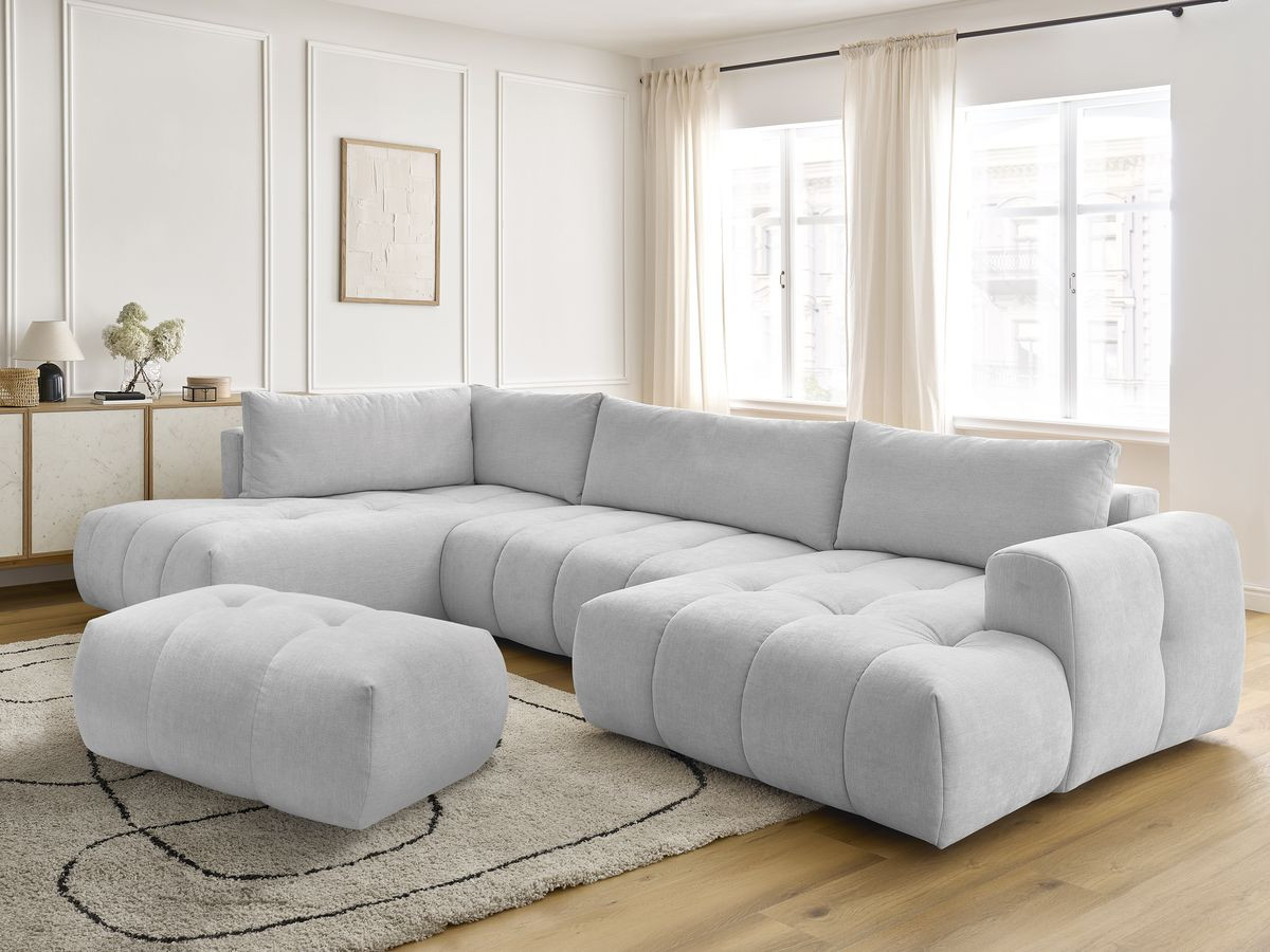 Bobochic Fuji Wohnlandschaft mit Pouf Stoff Hellgrau Ecke rechts