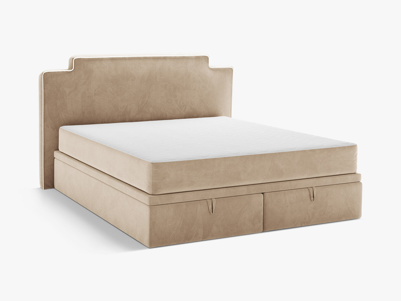 Micadoni Princess Boxspringbett mit Bettkasten und Kopfteil Samt Magic Velvet Elfenbein / Mandelbeige 160x200