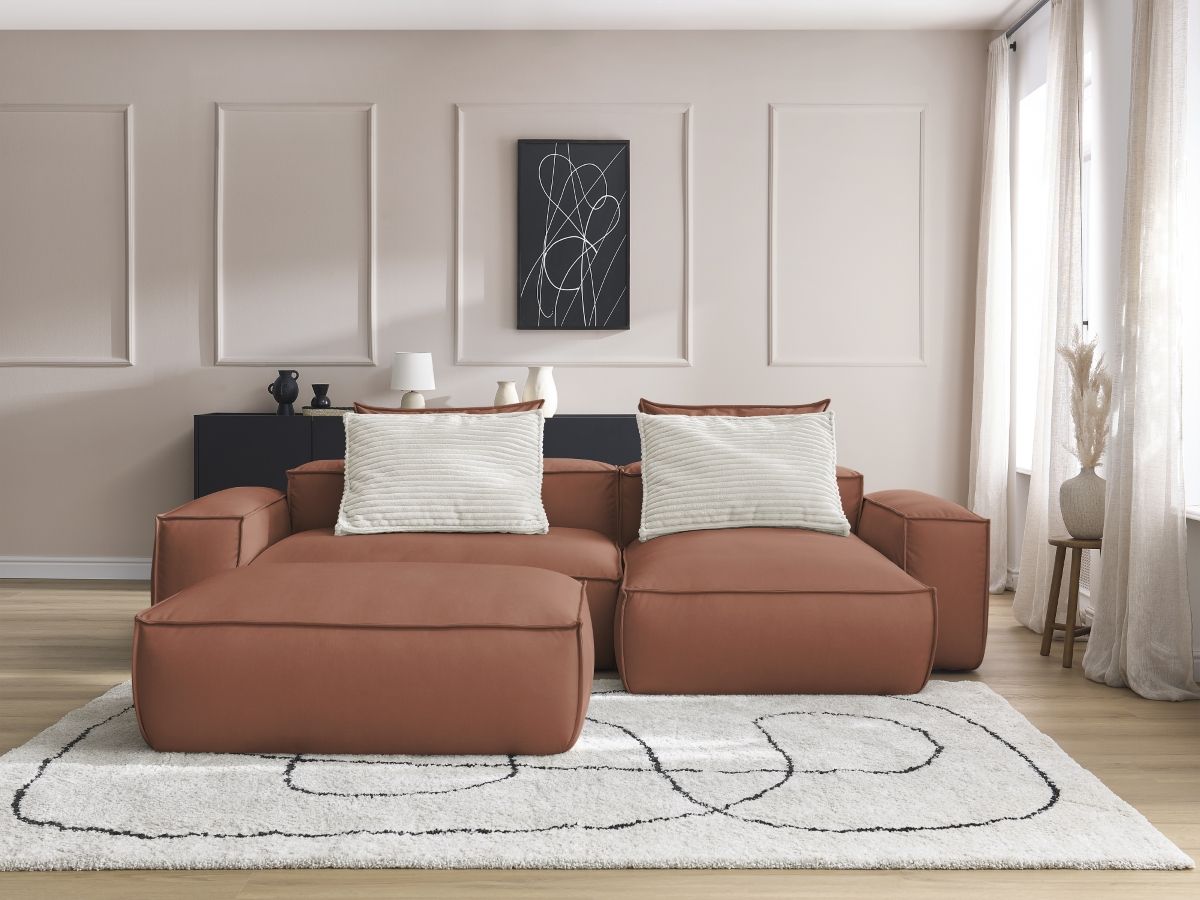 Bobochic Boheme Ecksofa mit Pouf Kunstleder Dunkelbraun