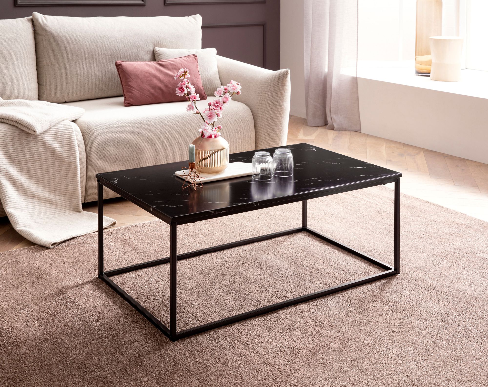 Couchtisch Gloppen Marmoroptik Schwarz 100 × 60 × 40 cm