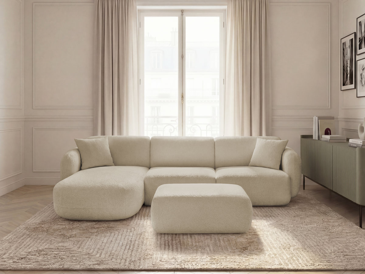 Bobochic Anda Ecksofa mit Pouf 292 × 163 cm Chenille Beige Ecke links