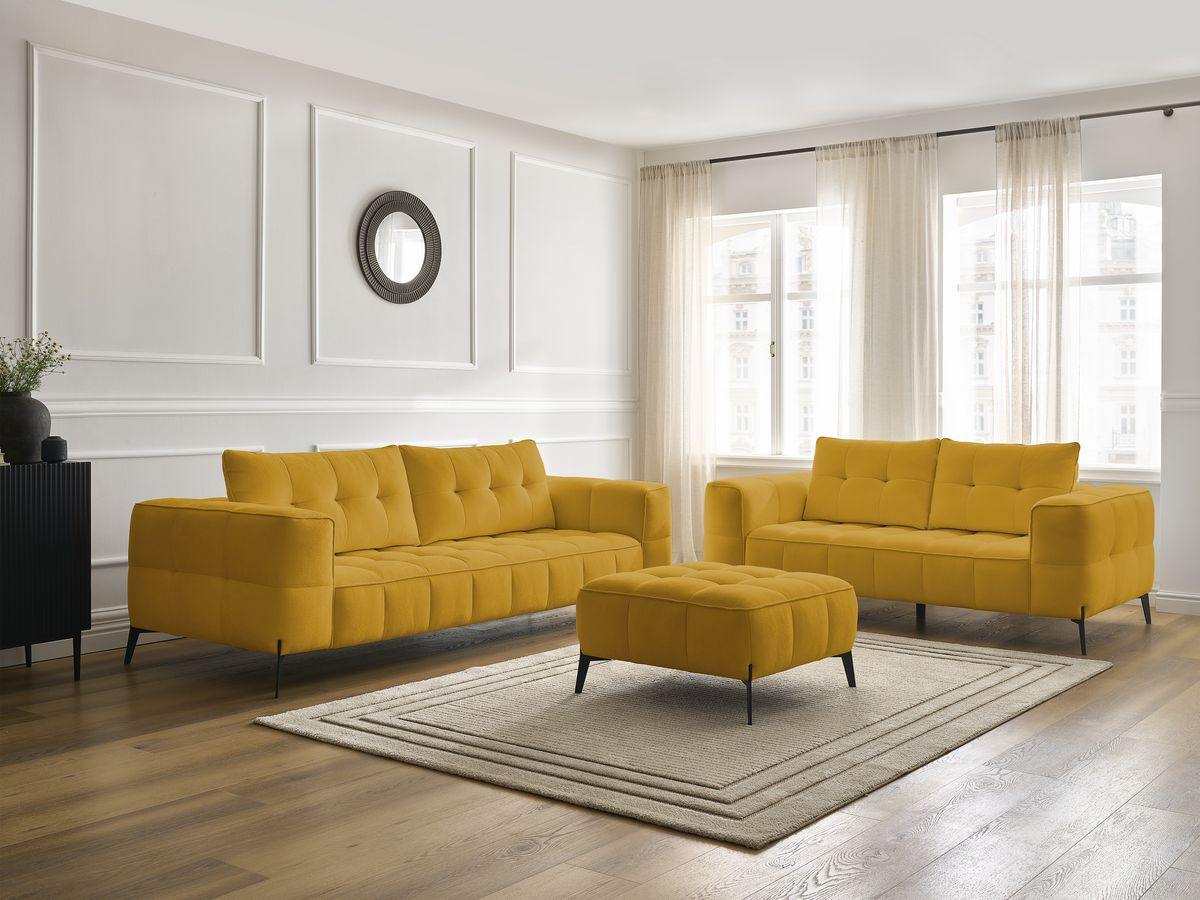 Bobochic Anis Sofa-Set 3- und 2-Sitzer mit Pouf Strukturstoff Gelb