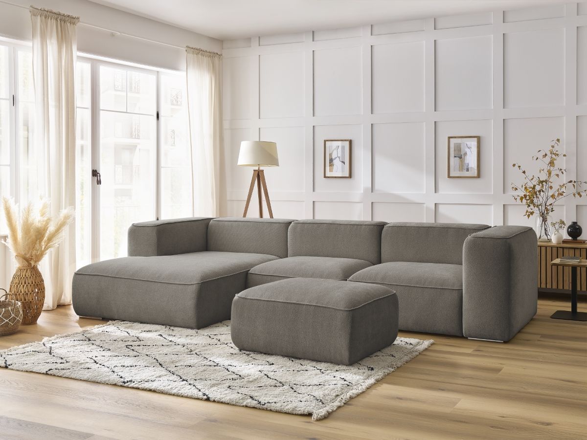 Bobochic Zephyr Ecksofa mit Pouf 349 × 165 cm Strukturstoff Taupe Ecke links