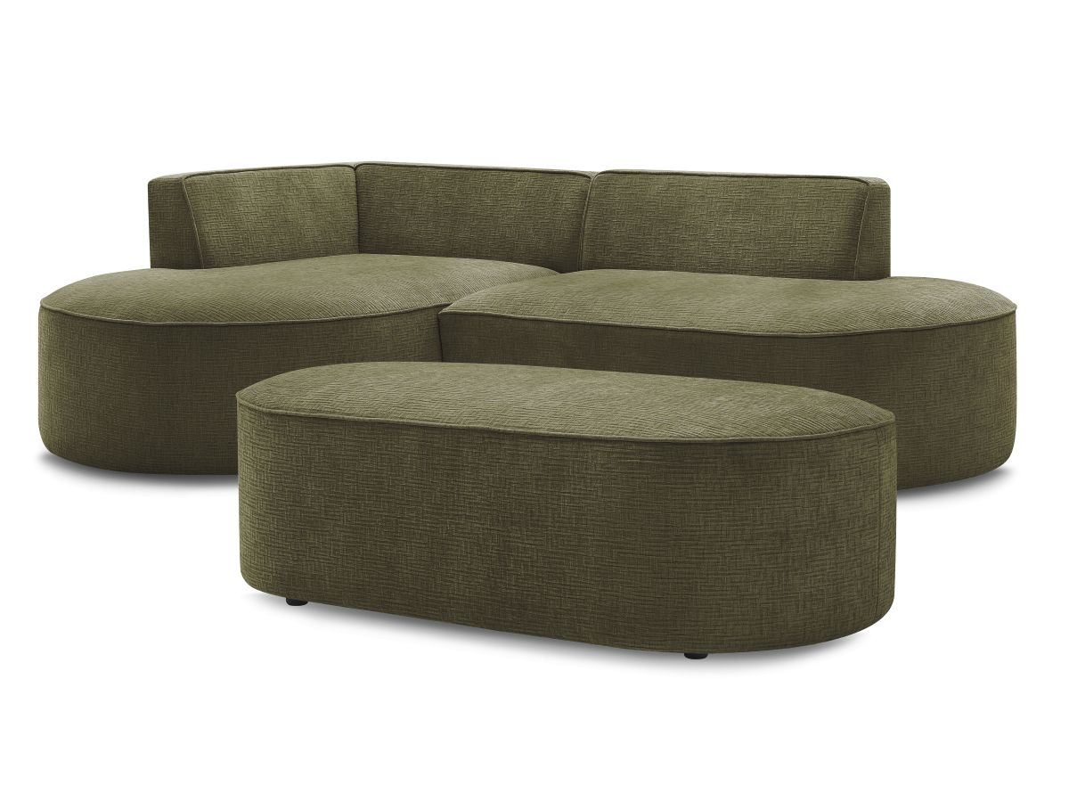 Bobochic Rousseau Ecksofa mit Pouf Strukturstoff Grün Ecke links