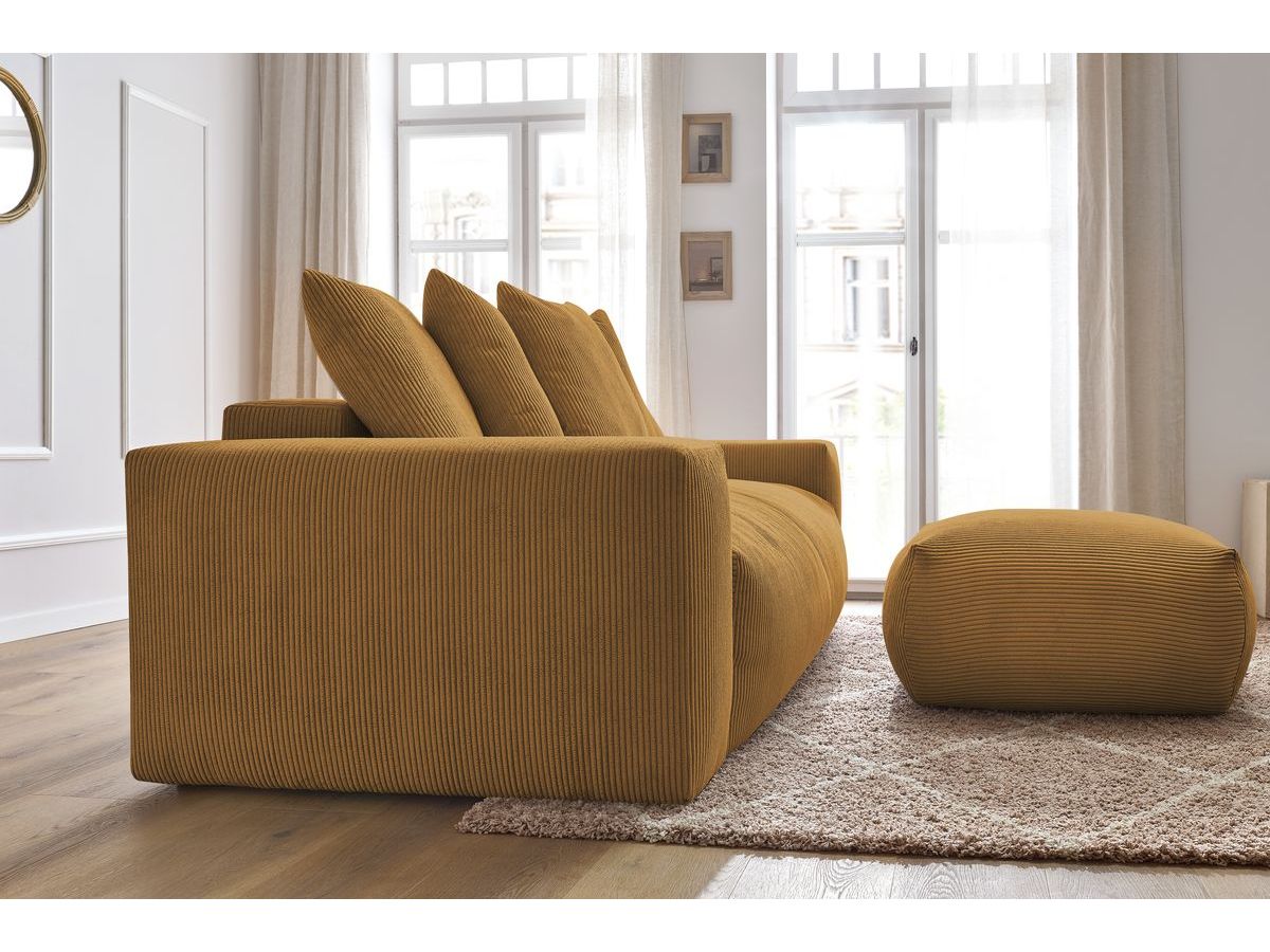 Bobochic Voltaire Schlafsofa 4-Sitzer mit Bettkasten und Pouf Cordsamt Gelb