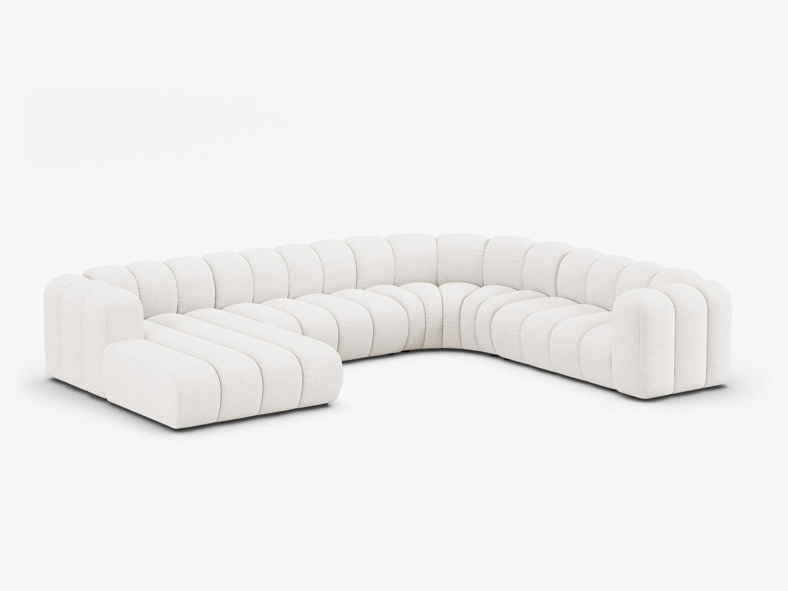 Micadoni Modulares Panorama Ecksofa Lupine 6-Sitzer Rechts Boucle Baloo Weiß