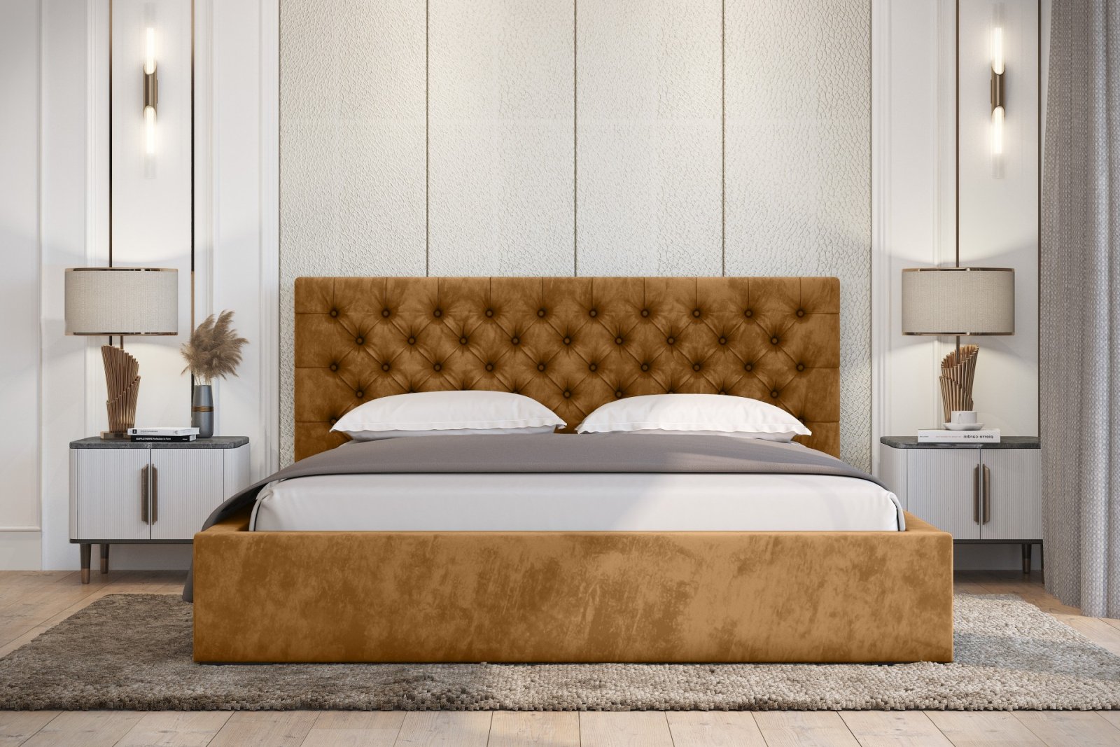 Polsterbett Sento-I Samtstoff 140x200 mit Holzrahmen Magic Velvet 2214