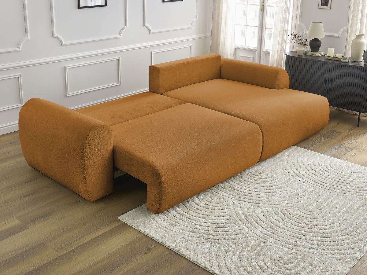 Bobochic Lucien Ecksofa mit Schlaffunktion und Bettkasten 314 × 167 cm Stoff Gelb Ecke rechts