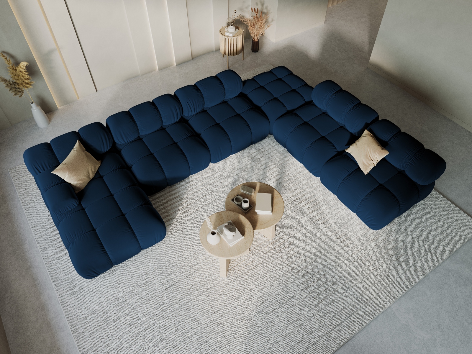 Micadoni Modulares Panorama Ecksofa Bellis 7-Sitzer Rechts Samt Bluvel Königsblau