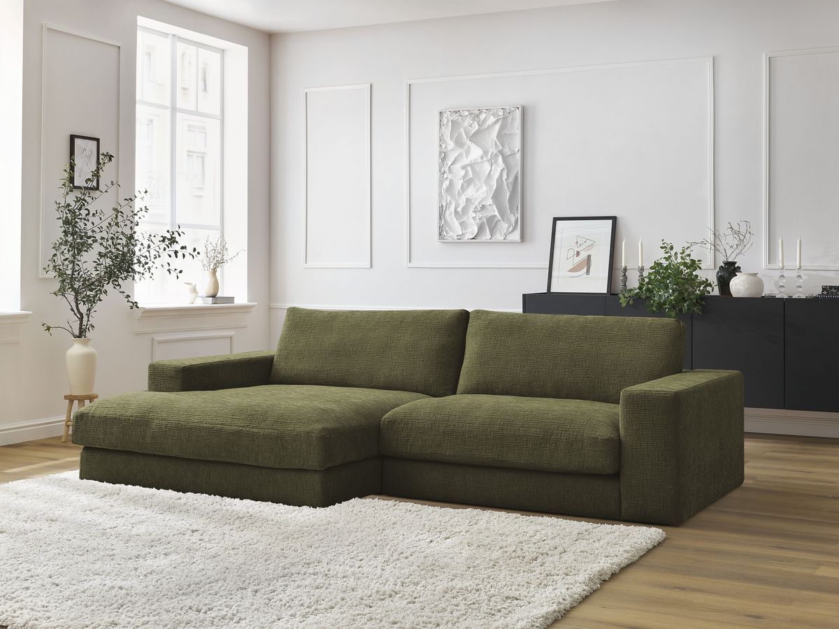 Bobochic Leonard Ecksofa 274 × 159 cm Strukturstoff Grün Ecke links