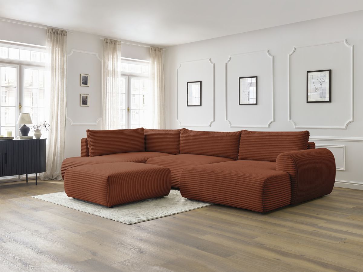 Bobochic Lucien Wohnlandschaft mit Pouf Breitcord weich Orange Ecke rechts