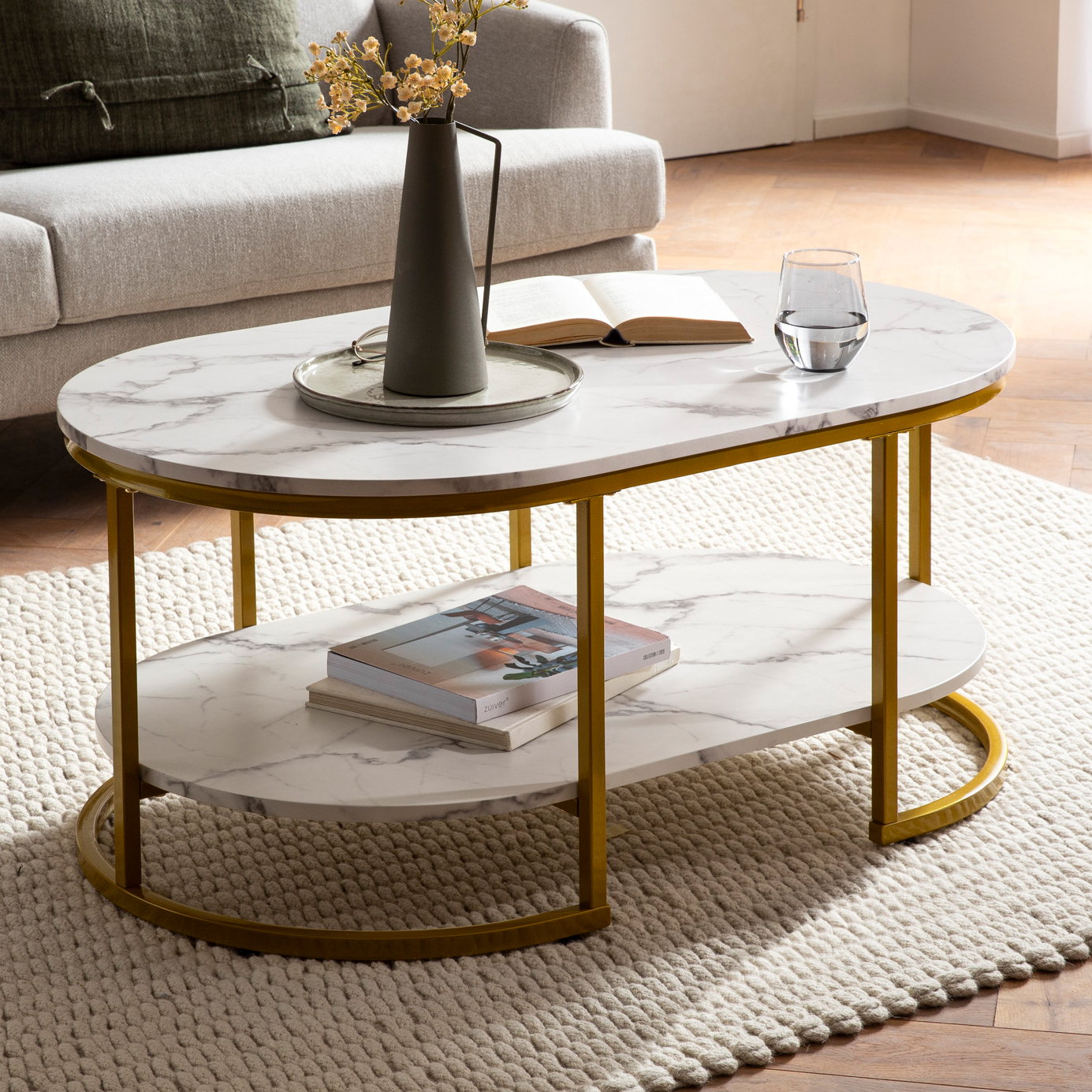 Couchtisch Heimey Marmoroptik Weiß 100 × 60 × 45 cm