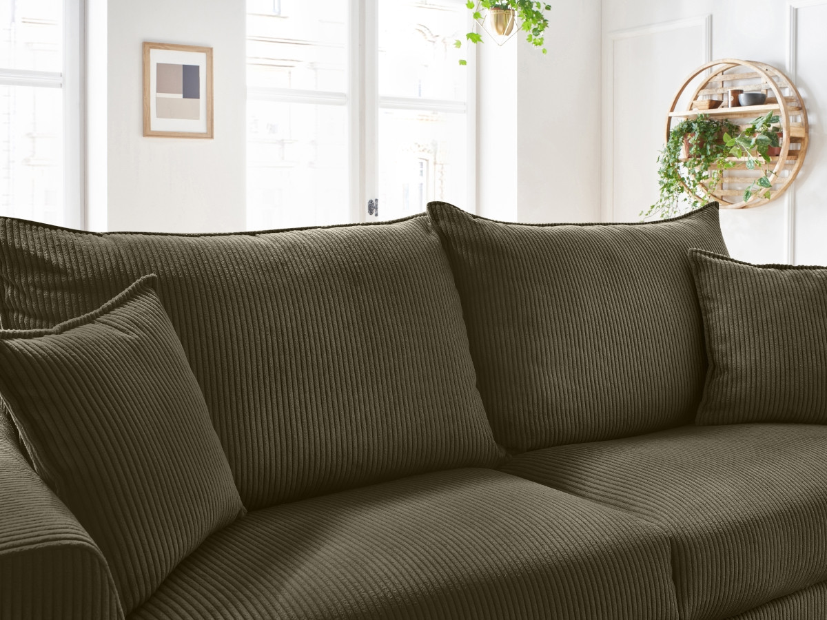 Bobochic Augustin Schlafsofa 3-Sitzer Cordsamt Hellgrün, Liegefläche 140 × 200 cm