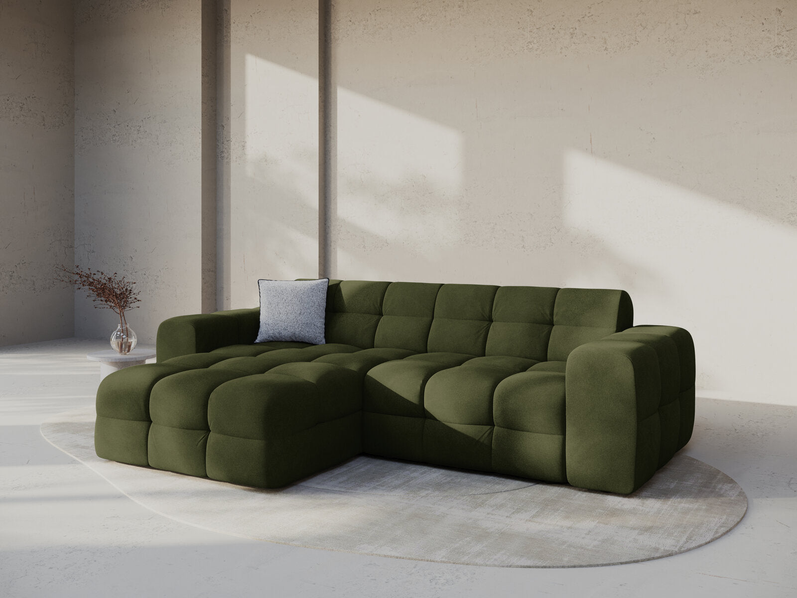 Micadoni Ecksofa Kendal 4-Sitzer Links Samt Armeegrün