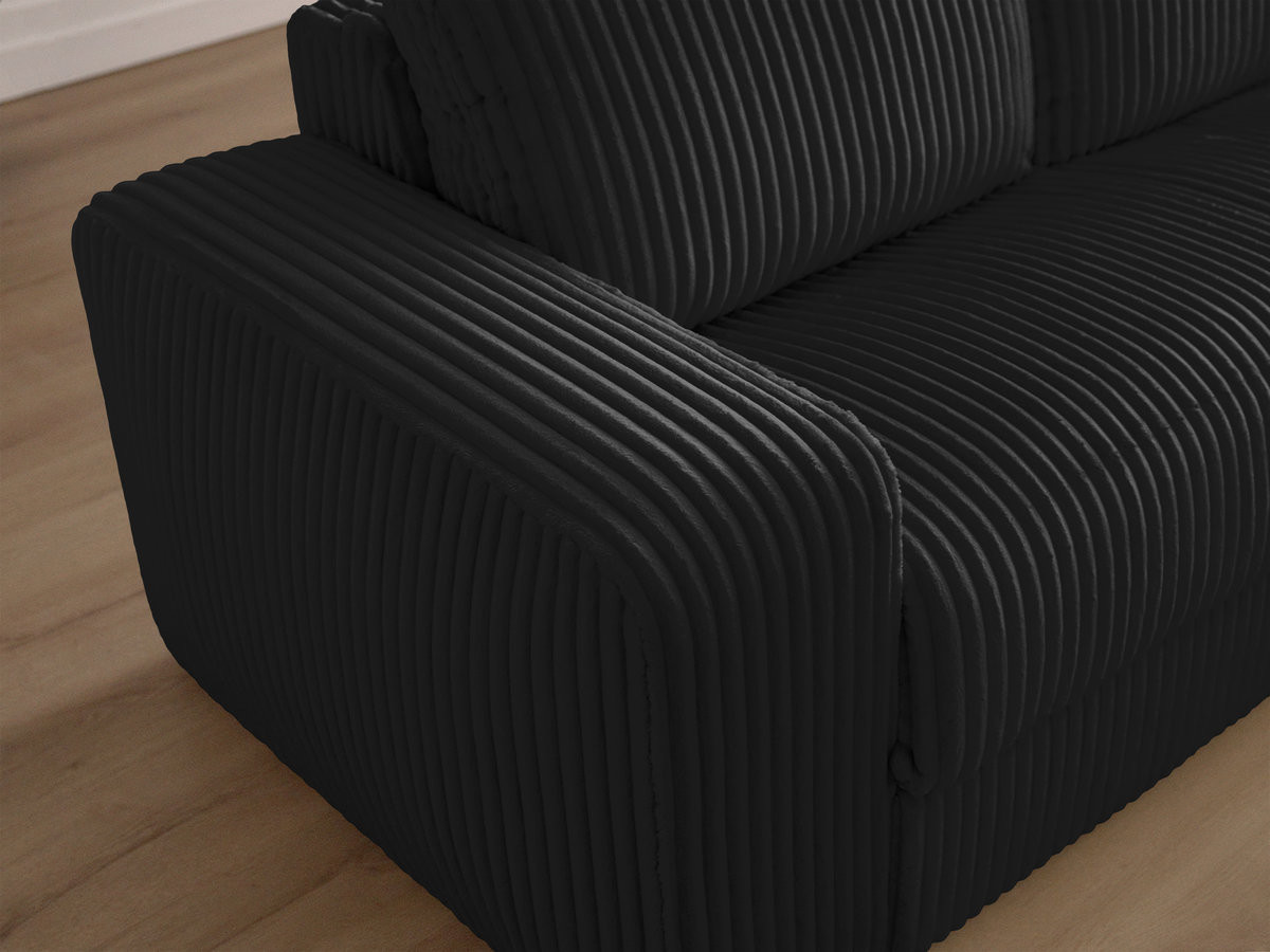 Bobochic Ibiza Schlafsofa 3-Sitzer Cordsamt Schwarz, Liegefläche 160 × 196 cm