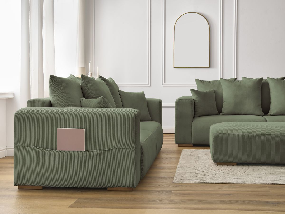 Bobochic Sidonie Sofa 6-Sitzer mit Pouf Cordsamt Grün