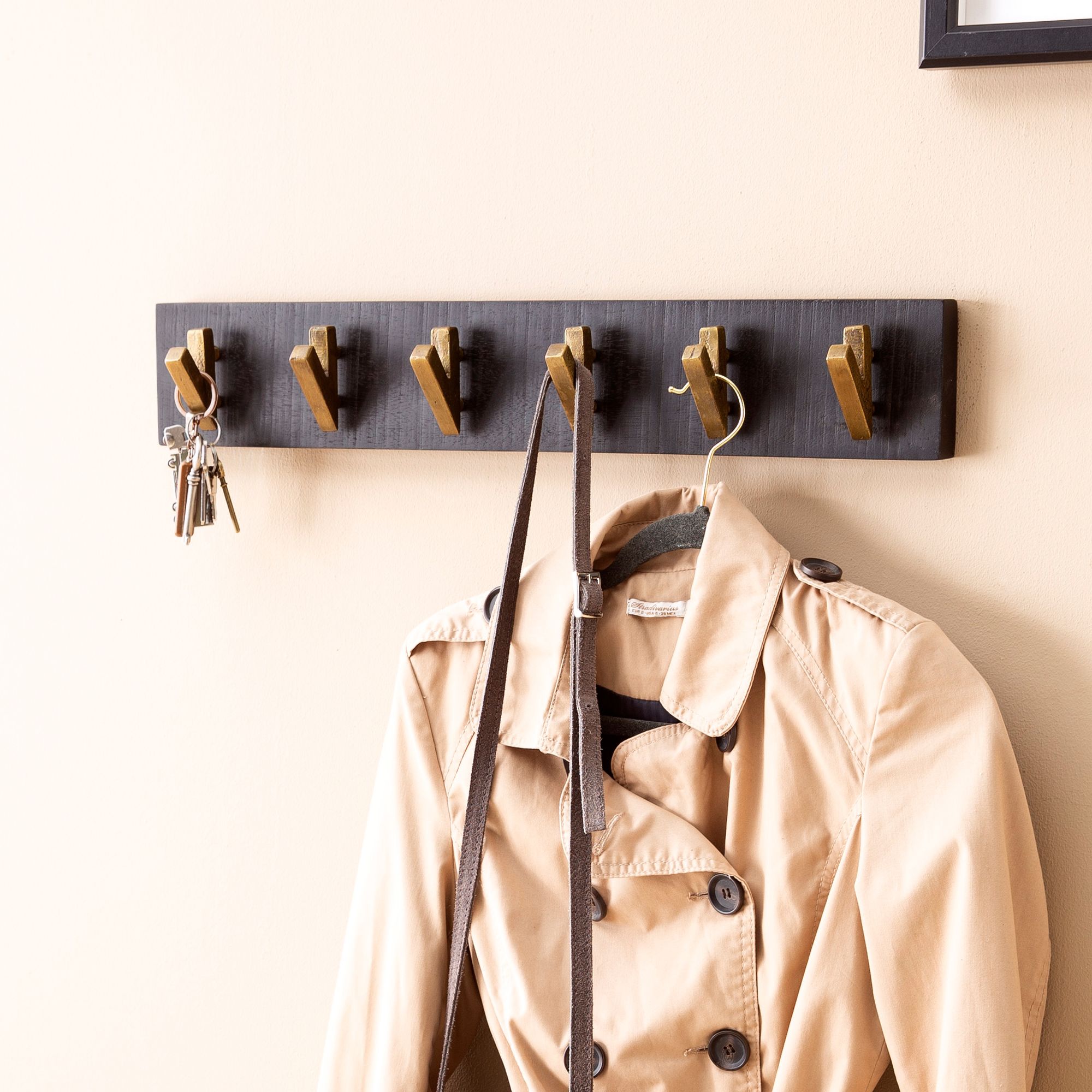 Wandgarderobe Bovagen Mango Massivholz Schwarz 60 × 8 × 10 cm