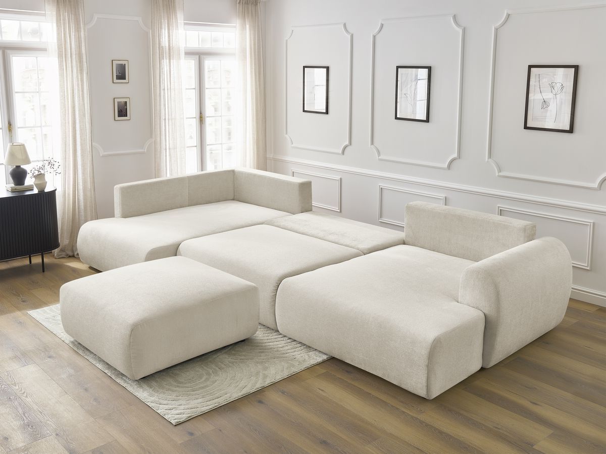 Bobochic Lucien Wohnlandschaft mit Pouf Stoff Beige Ecke rechts