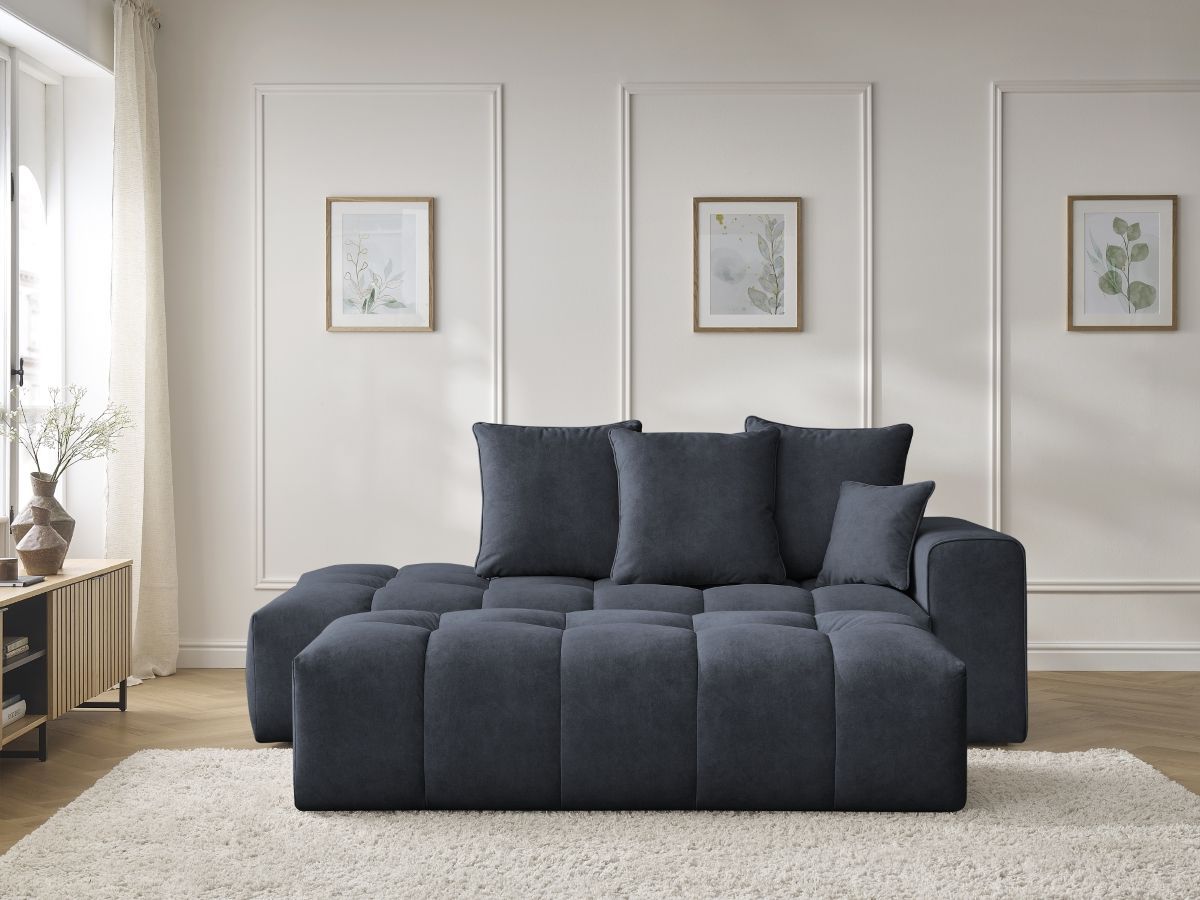 Bobochic Mont-blanc Sofa 5-Sitzer mit Pouf Samt Dunkelblau Armlehne rechts