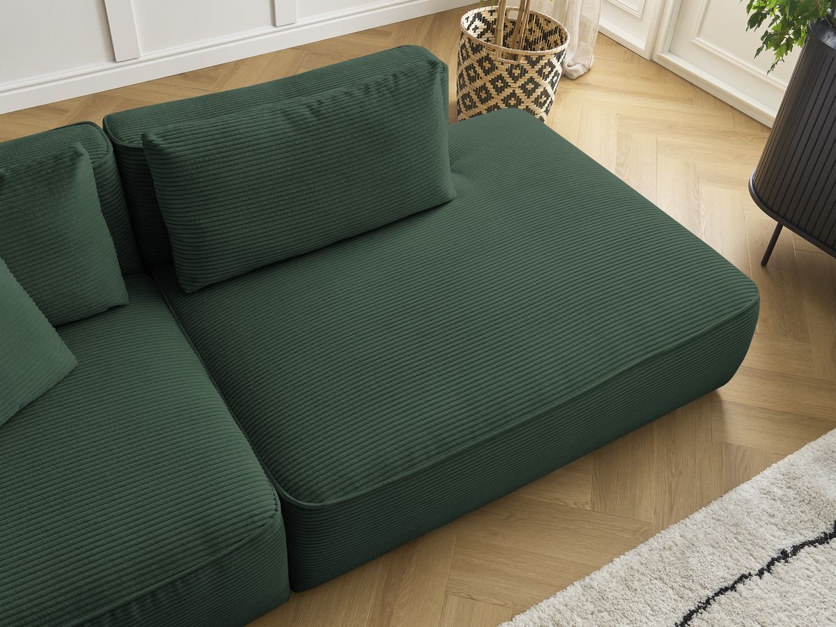 Bobochic Leopold Sofa 4-Sitzer mit Pouf Cordsamt Dunkelgrün Armlehne links