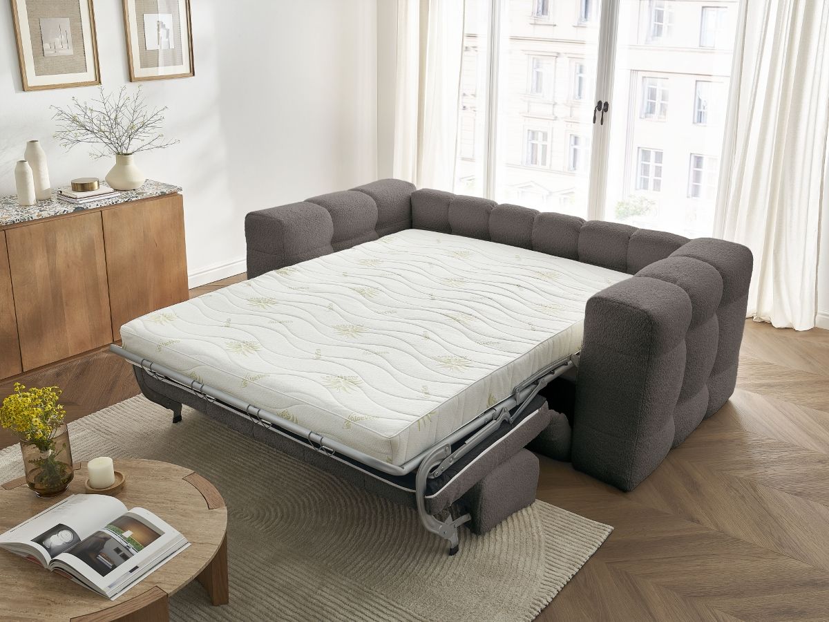 Bobochic Cloud Schlafsofa 3-Sitzer Bouclé-Stoff Braun