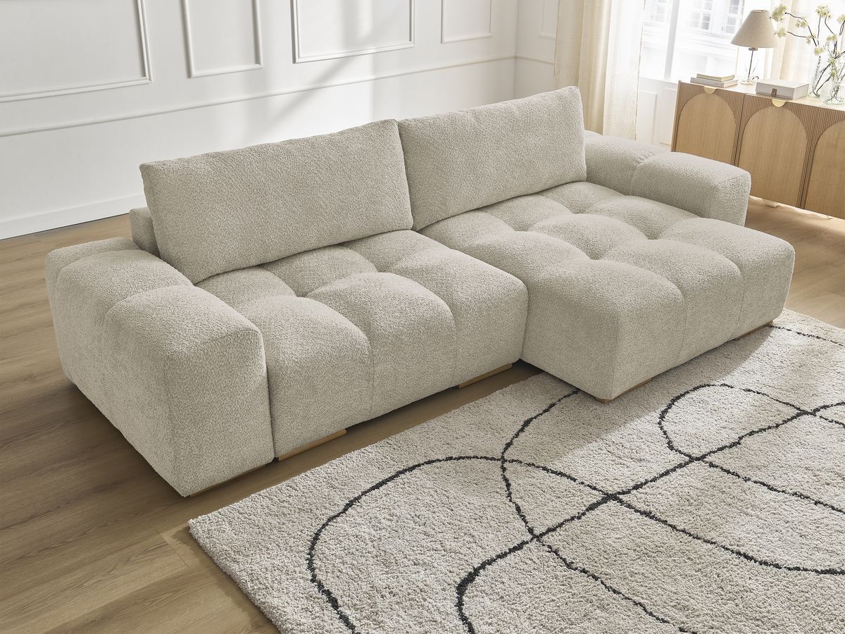 Bobochic Anakin Ecksofa, 2 Kissen Bouclé-Stoff Beige