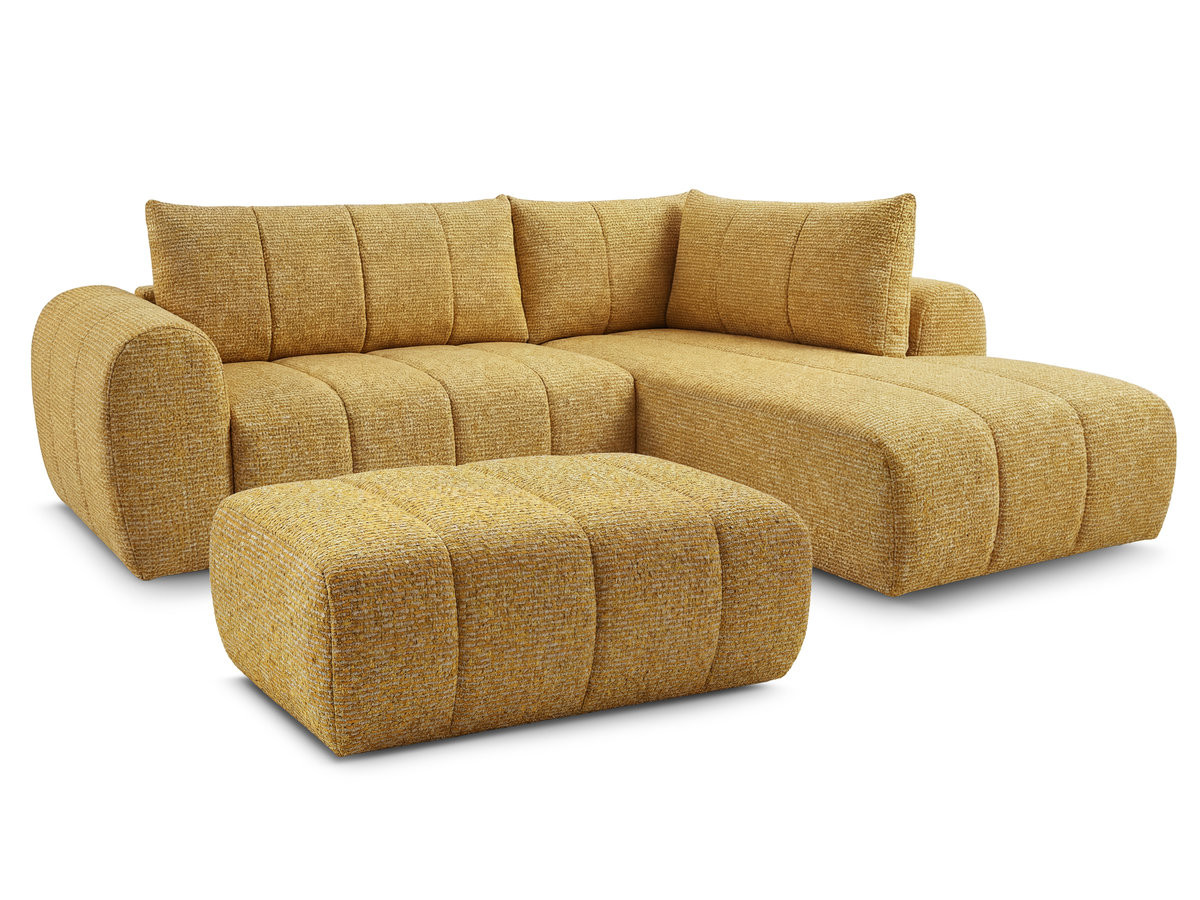 Bobochic Nesty Ecksofa in L-Form, 256 cm, mit Pouf Melange-Stoff Gelb Ecke rechts