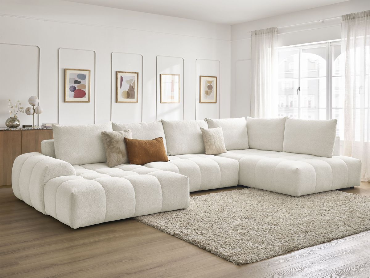 Bobochic Everest Wohnlandschaft, 6 Kissen Melange-Stoff Weiß Ecke links