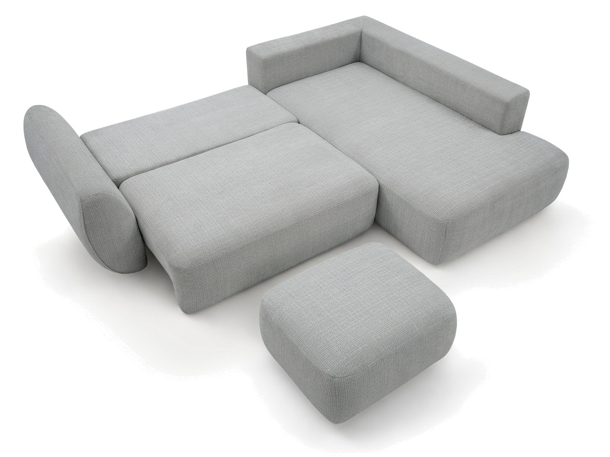 Bobochic Denise Ecksofa mit Schlaffunktion und Bettkasten und Pouf 256 × 197 cm Strukturstoff Hellgrau Ecke rechts