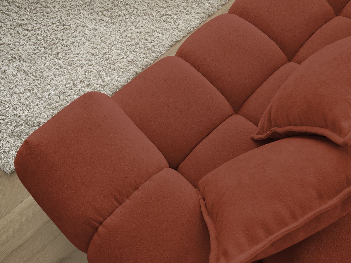 Bobochic Everest Ecksofa mit Schlaffunktion und Pouf, 10 Kissen Strukturstoff Orange Ecke links
