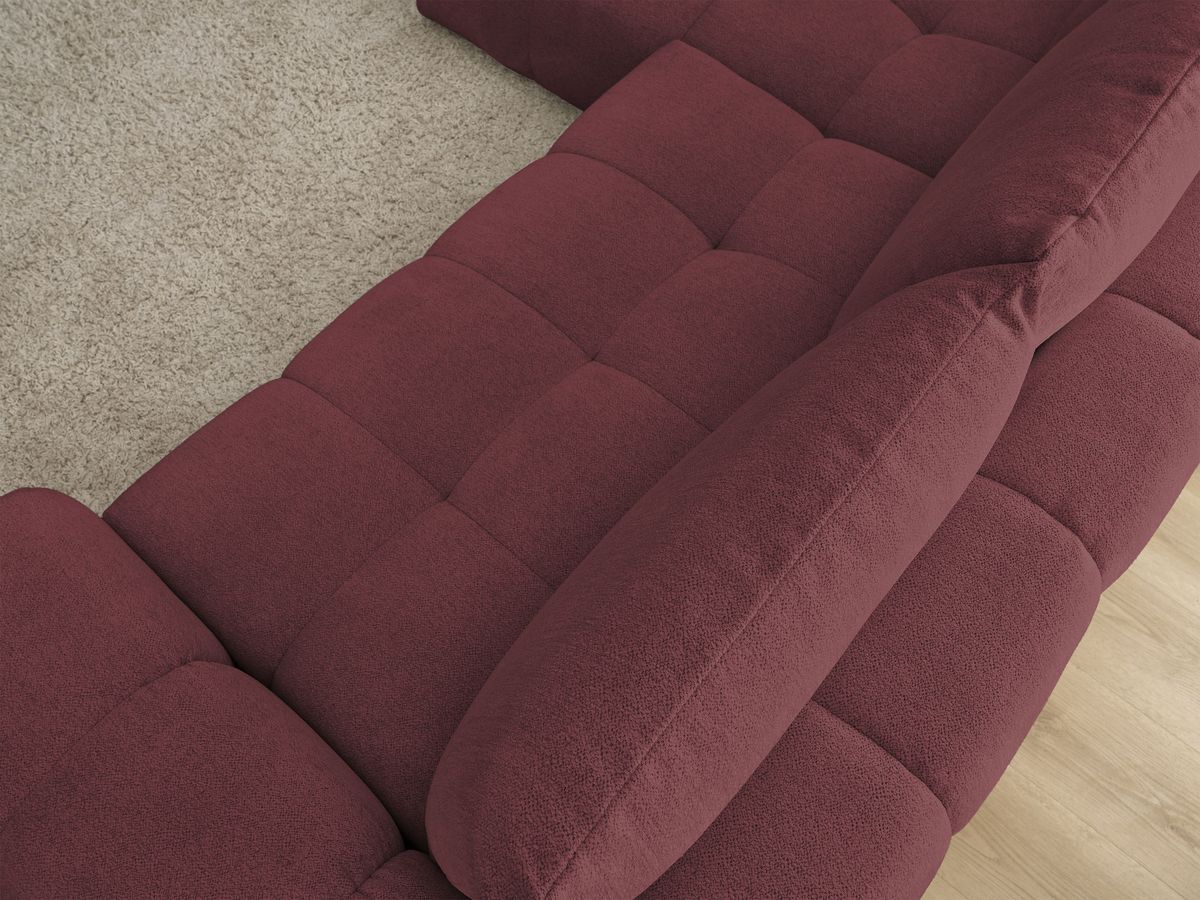 Bobochic Everest Ecksofa mit Schlaffunktion und Bettkasten 318 × 180 cm, 3 Kissen Melange-Stoff Rot Ecke links