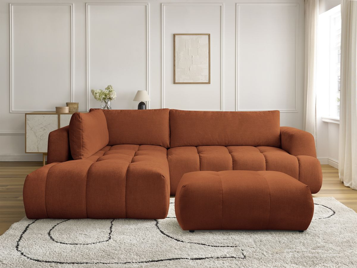 Bobochic Fuji Ecksofa mit Schlaffunktion und Bettkasten und Pouf 282 × 204 cm Stoff Orange Ecke links