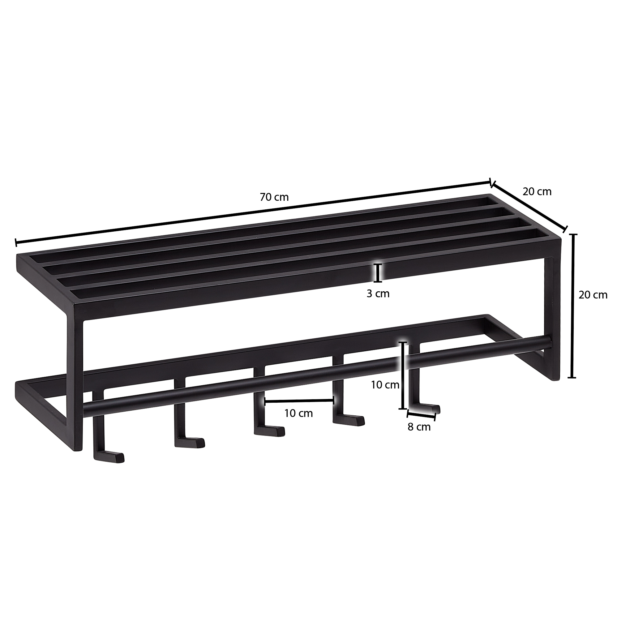 Wandgarderobe Geirland Metall Schwarz 70 × 20 × 20 cm