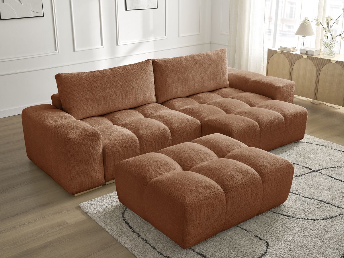 Bobochic Anakin Ecksofa mit Pouf, 2 Kissen Strukturstoff Orange